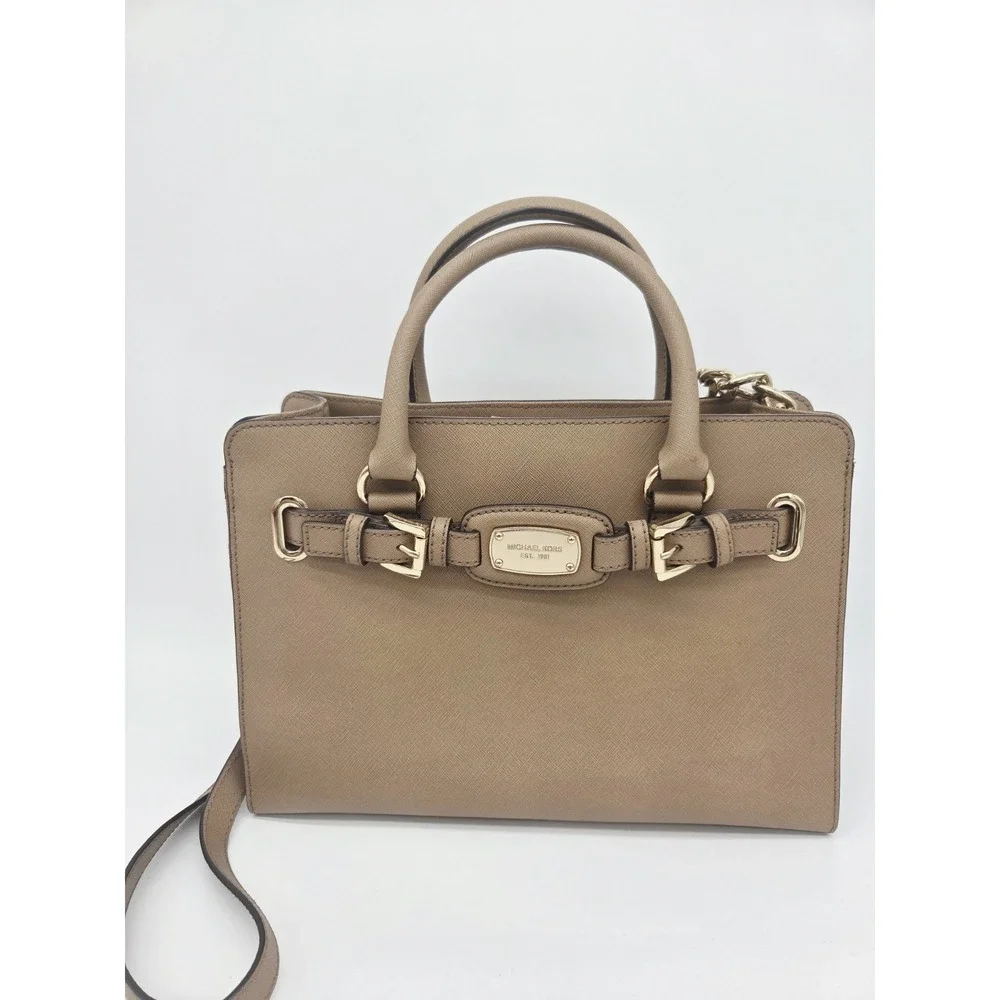 MICHAEL Michael Kors Leather Hamilton East West Satchel Khaki Saffiano Leather